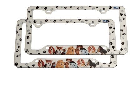 FantasHome 2 Pack Stainless Metal Car License Plate Frame Cover, US Standard Size (Dog)