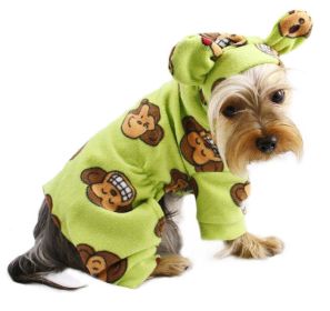 Adorable Silly Monkey Fleece Dog Pajamas/Bodysuit with Hood - Lime - XS