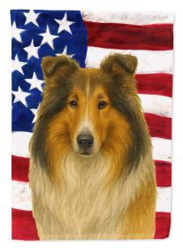 Sable and White Merle Collie American Flag Garden Flag Mailbox Flag Decorative Yard Flag Banner Outside Patio Artwork Yard Flower Beds, Garden Size