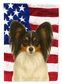 White with Black and Tan Papillon American Flag Garden Flag Mailbox Flag Decorative Yard Flag Banner Outside Patio Artwork Yard Flower Beds