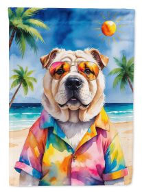 Shar Pei Summer Beach Time Garden Flag Mailbox Flag Decorative Yard Flag Banner Outside Patio Artwork Yard Flower Beds, Garden Size, Multicolor
