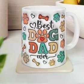 Best Dog Dad Ever Ceramic Coffee Mug - 11oz, Insulated & Reusable, Hand Wash Only, 3D Print Design with Paw Prints