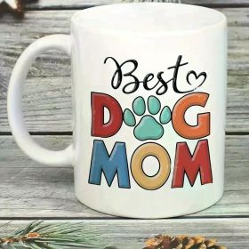 Best Dog Mom" 11oz White Ceramic Coffee Mug - Colorful Paw Print Design, Hand Wash Only, Microwave Safe, Ideal for