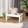 PawHut Wooden Dog Feeding Station with 2 Stainless Steel Bowls and Non-Slip Base Elegant White