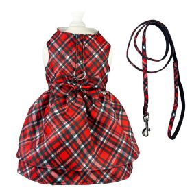 Red Plaid Harness Dress with Matching Leash (Size: L)