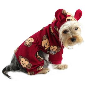Adorable Silly Monkey Fleece Dog Pajamas/Bodysuit with Hood (Color: Burgundy, Size: L)