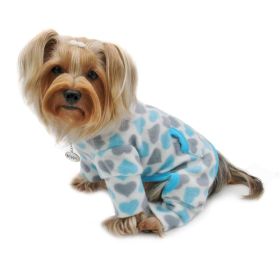 Blue & Gray Hearts Fleece Turtleneck Pajamas (Size: L)