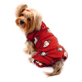 Silly Monkey Front Sleeveless Fleece Pajamas (Color: Burgundy, Size: L)