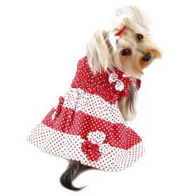 Red & White Polka Dots Sundress with Contrasting Flowers (Size: L)