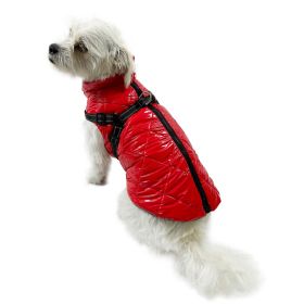 Water Resistant Puffy Vest with Built-In Harness (Color: Red, Size: L)