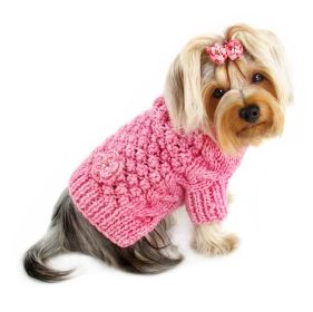 Pink Bobble Stitch Turtleneck Hand Knitted Sweater (Size: L)