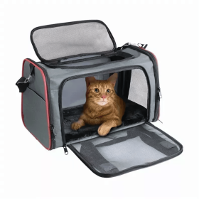 GOOPAWS Soft-Sided Kennel Pet Carrier for Small Dogs, Cats, Puppy, Airline Approved Cat Carriers Dog Carrier Collapsible, Travel Handbag & Car Seat (Color: Grey / Red, Size: 17" x 10" x 11.5")