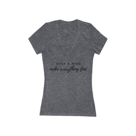 Dogs & Wine - Women's Jersey Short Sleeve Deep V-Neck Tee (Color: Dark Grey Heather, Size: large)