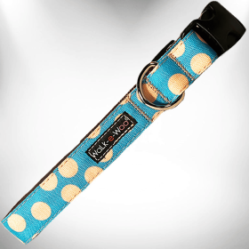 Polka Dot Dog - Tan Dots Collars (Color: Tan Dots on Turquoise, Size: M 1" width fits 12-18" neck)