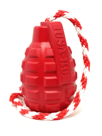 USA-K9 Grenade Durable Rubber Chew Toy, Treat Dispenser, Reward Toy, Tug Toy, and Retrieving Toy (Color: Red, Size: medium)
