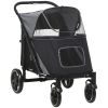 Pet Stroller Dog Cat Carriage One Click Fold with Universal Front Wheels Shock Absorber Brakes Storage Bags Mesh Window