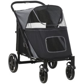 Pet Stroller Dog Cat Carriage One Click Fold with Universal Front Wheels Shock Absorber Brakes Storage Bags Mesh Window (Color: default)