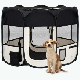 Foldable Dog Playpen with Carrying Bag (Color: Black, Size: 35.4"x35.4"x22.8")