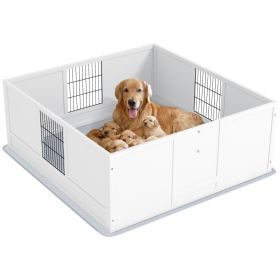 PawHut Whelping Box for Dogs and Puppies, Dog Whelping Box with Waterproof Pee Pad, Adjustable Height Door, for Large Dogs Indoor Use (Size: 49" x 47" x 19")