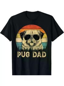 Vintage Pug Dad Graphic T-Shirt - Unisex Cotton Tee for Dog Lovers, Father's Day Gift (Color: Black, size: L)