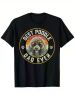 Mens Vintage Retro Best Poodle Dog Dad Ever, Puppy Papa Lover T-Shirt, 100% Cotton, Single Side Printed, Black Short Sleeve T-shirt
