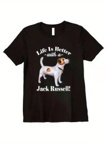 New Jack Russell Funny Design Cotton Crewneck T-Shirts for Men (Color: Black, size: XXXL)