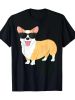 Women's Vintage Cool Corgi Graphic T-Shirt with Fashion Glasses - 100%, Black Casual Dog Lover Tee, Short Sleeve