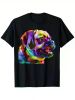 Colorful Pug Pop Art Portrait T-Shirt for Dog Lovers - 100% Cotton, Breathable & Durable, Black Short Sleeve Tee