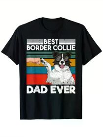 Best Collie Dad Ever Men's T-Shirt - 100% Cotton, Black Short Sleeve with Border Collie Graphic, Casual Father's Day Gift for Dad or Papa (Color: Black, size: XXXL)