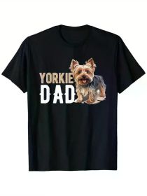 Yorkie Dad Graphic T-Shirt for Men - 100% Cotton, Black Short Sleeve, Yorkshire Terrier Design, Casual & Comfortable Fit (Color: Black, size: XL)