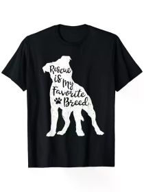 Rescue Is My Favorite Breed" Pitbull Lover T-Shirt - Soft 100% Cotton, Black with White Dog Silhouette & Paw Prints, Short Sleeve (Color: Black, size: XXXL)