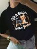 Women's "Life is Better with a Yorkie" Graphic Tee - 100%, Comfy Short Sleeve Crew Neck T-Shirt, Casual Black with Yorkshire Terrier Print
