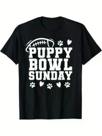 Men's Puppy Bowl Sunday T-Shirt - Black Dog Lover Party Tee with Football & Paw Print Design, (Color: Black, size: S)