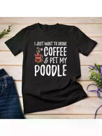 Coffee and Poodle T-Shirt for Poodle Dog Mom Unisex T-shirt, All-Seson, 2025 (Color: Black, size: XL)