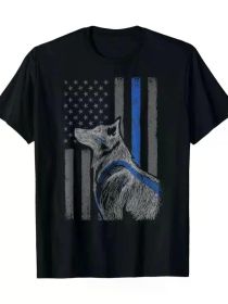 Men's 100% Cotton T-Shirt with Patriotic German Shepherd Design - Breathable, Stretch Fabric for All Seasons (Color: Black, size: M)