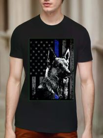 New Limited Thin Blue Line Flag K-9 German Shepherd Police Dog Gift T-Shirt (Color: Black, size: L)