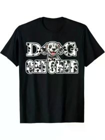Dalmatian Dog Catcher Costume Unisex 100% Cotton Short Sleeve Humorous graphic Black T-Shirt (Color: Black, size: XL)