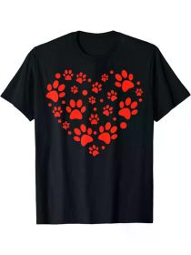 Paw Print Heart Shape Funny Valentines Day Dog Lover Gifts T-Shirt (Color: Black, size: S)