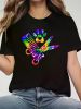 Women's Dog Groomer Tie-Dye Graphic T-Shirt - Black Casual Summer Tee with Scissors & Comb Design, Short Sleeve Round Neck Top for Pet Lovers