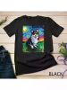 Starry Night Corgi Art T-Shirt â€“ Black cotton, tricolor Pembroke Wells dog design, suitable for parties and casual outings, party attire