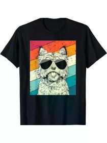 Retro Vintage Cairn Terrier with Sunglasses Dog Lovers Gift Unisex T-Shirt (Color: Black, size: XL)