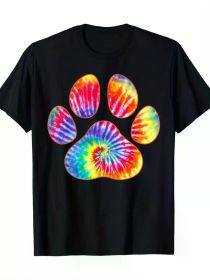 Cute Tie Dye Paw Print Pet Owner Paw Print Tie Dye Dog Lover T-Shirt (Color: Black, size: M)