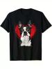 Men's Boston Terrier Valentine's Day T-Shirt - Cute Black and White Dog Heart Design, 100% Cotton, Short Sleeve, Round Neck, Casual Fit