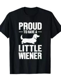 Proud to Have a Little Wiener" Men's T-Shirt - 100% Cotton, Black with White Dachshund Graphic, Casual Patriotic Tee for Dog Lovers, Machine Washable (Color: Black, size: S)