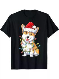 Corgi Santa Christmas Tree Lights Xmas Boys Men Corgmas Dog T-Shirt (Color: Black, size: M)