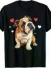 Men'S English Bulldog Valentine'S Day T-Shirt - Soft Cotton, Casual Round Neck, Comfortable Short Sleeve Top with Heart Print for Dog Lovers