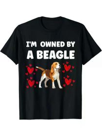 1pc Beagle Lover Cotton T-Shirt, Crew Neck, Short Sleeve, Regular Fit, All-Season, Geometric Pattern, Knit Fabric, 180g/m2 (Color: Black, size: L)