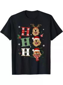 1pc Ho Ho Ho Golden Retrievers Christmas T-Shirt for Men, 100% Cotton Crew Neck Short Sleeve Tee, Geometric Pattern, All-Season Comfort (Color: Black, size: XL)